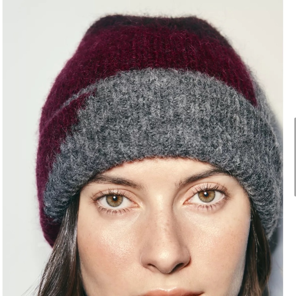 Zara NWT printed knit wool blend beanie 3739/007